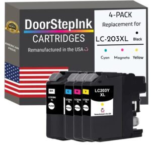 DoorStepInk Remanufactured in The USA Ink Cartridge Replacements for Brother LC203 Black Cyan Magenta Yellow for Printers MFC-J4320DW MFC-J4420DW MFC-J460DW MFC-J4620DW MFC-J480DW MFC-J485DW