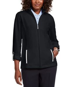 karen scott women’s sport french terry ribbon trim jacket black size x-small