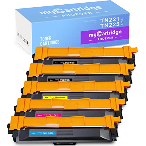 myCartridge PHOEVER Compatible Toner Cartridge Replacement for Brother TN221 TN225 TN 221 for HL-3140CW HL-3170CDW HL-3180 MFC-9130CW MFC-9330CDW Printer (2 Black 1 Cyan 1 Magenta 1 Yellow, 5-Pack)