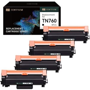 JINTUM TN760 Compatible Brother Toner Cartridge Replacement for Brother TN-760 TN730 TN-730 High Yield for MFC-l2710DW HL-L2390DW MFC-l2690DW MFC-l2717DW DCP-L2550DW MFC-L2750DW HL-L2395DW (4 Black)