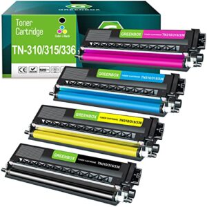 greenbox high yield compatible toner cartridge replacement for brother tn336 tn310 tn315 tn331 for hl-4150cdn 4570cdwt 4140cn mfc-9560cdw 9970cdw dcp-9010cn 9270cdn 9055cdn printer (kcmy, 4 pack)