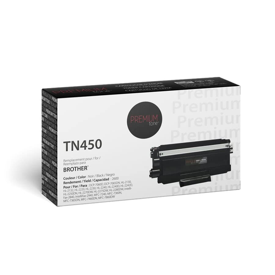 Premium Tone Compatible Brother TN-450 TN450 2,600 High Yield - Black Toner Cartridge for Brother DCP-7060D MFC-7360N MFC-7460DN MFC-7860DW HL-2220 HL-2230 HL-2240 HL-2240D HL2270DW HL-2280D