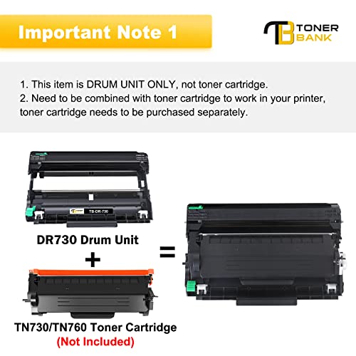 Toner Bank Compatible Drum Unit Replacement for Brother DR730 DR-730 DR 730 MFC-L2710DW MFC-L2750DW HL-L2370DW HL-L2395DW HL-L2350DW HL-L2390DW DCP-L2550DW MFC-L2750DWXL Printer (Black 1-Pack)