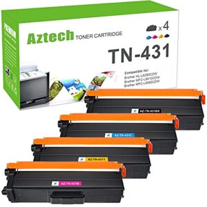 aztech compatible tn431 toner cartridge replacement for brother tn431 tn-431 tn433 tn-433 tn 431 hl-l8360cdw mfc-l8900cdw hl-l8260cdw mfc-l8610cdw hl-l8360cdwt printer(black cyan magenta yellow 4pack)