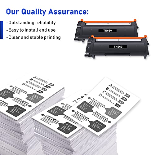 TN660 TN-660 TN630 Toner Cartridge: 2 Pack High Yield Black Compatible TN 660 TN 630 TN-630 Toner Replacement for Brother HL-L2300D HL-L2380DW HL-L2320D HL-L2340DW DCP-L2540DW MFC-L2700DW Printer