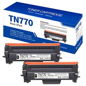 compatible 2-pack tn770 tn-770 tn 770 super high-yield toner cartridge black replacement for brother hl-l2370dw hl-l2350dw hl-l2390dw mfc-l2750dw mfc-l2710dw printer toner.