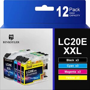 binksyler lc20exxl ink cartridges bk/c/y/m super high yield replacement for brother lc20e lc20exxl ink cartridges for brother mfc-j985dw j775dw j5920dw j985dwxl printers(3bk,3c,3m,3y) 12 pack
