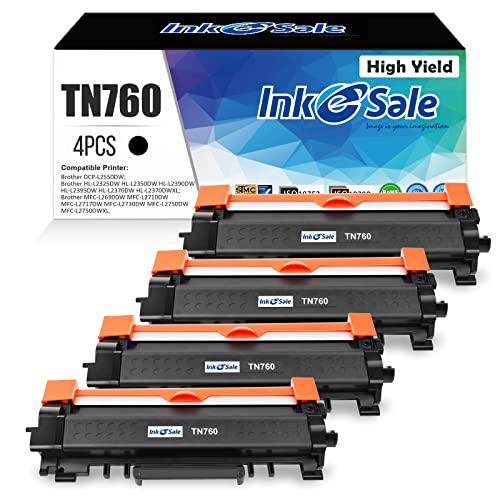 INK E-SALE 4 Packs Remanufactured TN760 Toner Cartridge Replacement for Brother TN760 TN730 TN770 for HL-L2325DW HL-L2350DW HL-L2370DW DCP-L2550DW MFC-L2690DW MFC-L2710DW MFC-L2717DW MFC-L2750DW