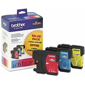 brother lc61 ink cartridges (cyan, magenta, yellow, 3-pack) in retail packaging