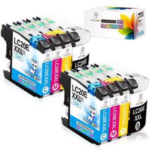 miss deer lc20e super high yield compatible ink cartridge replacement for brother lc20e lc-20e xxl, use with brother mfc-j985dw j5920dw j775dw j985dwxl printer (2bk, 2c, 2m, 2y) 8-pack