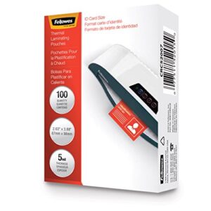 fellowes hot laminating pouches, id tag, not punched, 5 mil, 100 pack (52015)