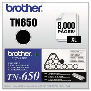 brother tn650 high-yield toner cartridge, black – in retail packaging