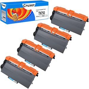 cruxer compatible toner cartridge replacement for brother tn750 tn-750 tn 750 used for hl-5470dw hl-5450dn hl-6180dw mfc-8710dw mfc-8910dw mfc-8950dw (black, 4-pack)