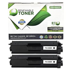 Renewable Toner Compatible Laser Toner Cartridge High Yield Replacement for Brother TN336BK TN336 HL-L8250 L8350 MFC-L8600 L8850 (Black, 2-Pack)