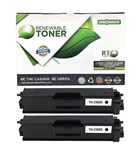 Renewable Toner Compatible Laser Toner Cartridge High Yield Replacement for Brother TN336BK TN336 HL-L8250 L8350 MFC-L8600 L8850 (Black, 2-Pack)