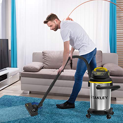 Stanley - SL18129 Wet/Dry Vacuum, 4 Gallon, 4 Horsepower, Stainless Steel Tank Silver+yellow