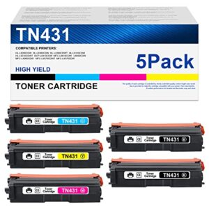 msotfun compatible tn431 toner cartridge replacement for brother tn431 tn-431 tn 431 mfc-l8900 l9570 hl-l8360 l9310 printer (black cyan yellow magenta,5-pack)