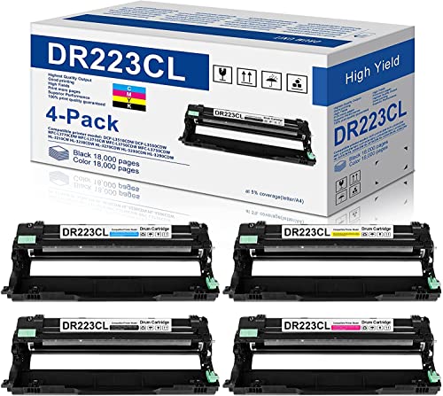 4-Pack DR223CL Drum Unit Set Compatible Replacement for Brother DR223CL Drum with MFC-l3710CW MFC-l3770CDW MFC-l3750CDW HL-l3210CDW HL-l3290CDW HL-l3270CDW Printer (1Black 1Magenta 1Yellow 1Cyan)