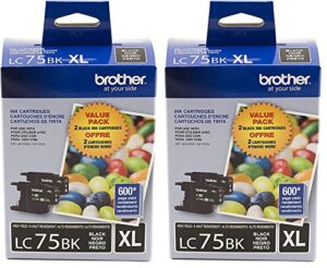 brother printer wxbir lc752pks 2 pack of cartridges ink – retail packaging, lc-75bk (2 pack)