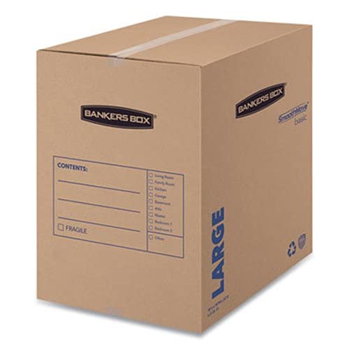 Fellowes Smoothmove Basic Large Moving Boxes, 18l X 18w X 24h, Kraft/Blue, 15/Carton