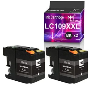 mm much & more ink cartridge replacement for brother lc109 xxl lc109bk lc109xxl lc-109 super high yield to used for mfc-j6520dw j6720dw j6920dw printer (2-pack, black)