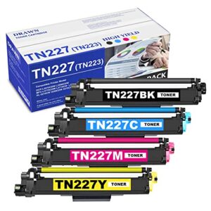 drawn compatible tn227bk/c/m/y high yield toner cartridge replacement for brother tn-227bk/c/m/y high yield toner cartridge for mfc-l3710cw mfc-l3770cdw hl-3210cw hl-3270cdw printer,(tn227 4-pack)