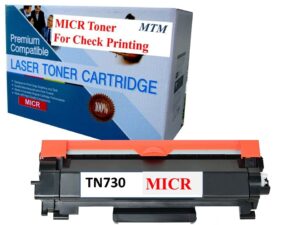 mtm brother compatible tn-730 tn730 1.2k micr standard toner cartridge for check printing. replacement for hl-l2350dw hll2395dw