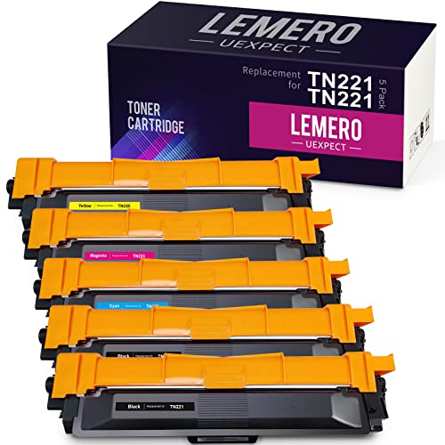 LemeroUexpect Compatible Toner Cartridge Replacement for Brother TN221 TN225 Toner Cartridge for HL-3170CDW HL-3140CW HL-3180CDW MFC-9130CW MFC-9340CDW MFC-9330CDW (Black Cyan Magenta Yellow, 5P)