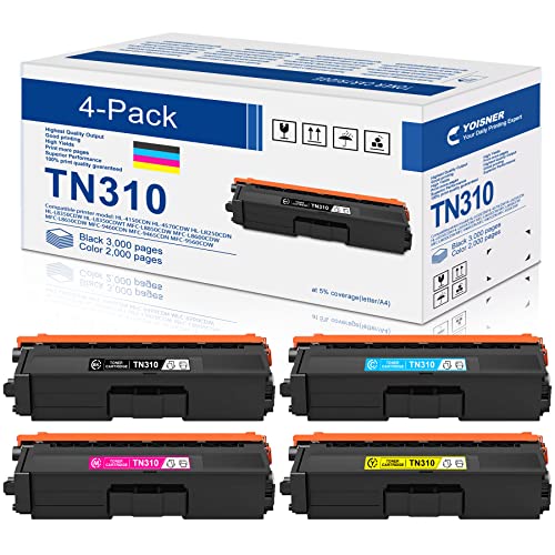 TN310 Toner Cartridge: 4-Pack Black/Cyan/Magenta/Yellow Replacement for Brother TN-310 for HL-L8350CDW HL-4150CDN MFC-L8850CDW MFC-9970CDW MFC-L8600CDW Printer