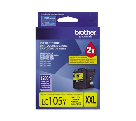 Brother Genuine Brand Name, OEM LC105Y (LC-105Y) EXTRA High Yield Yellow Inkjet Cartridge (1.2K YLD)