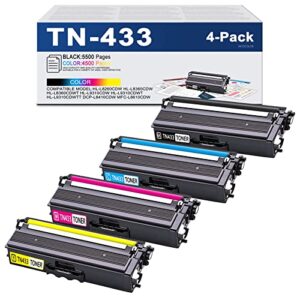 mitocolor compatible tn433 tn-433 toner cartridge high yield replacement for brother tn-433bk tn-433c tn-433m tn-433y mfc-l8900cdw hl-l8260cdw printer (4pack,1black/1cyan/1magenta/1yellow)