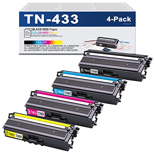 MITOCOLOR Compatible TN433 TN-433 Toner Cartridge High Yield Replacement for Brother TN-433BK TN-433C TN-433M TN-433Y MFC-L8900CDW HL-L8260CDW Printer (4Pack,1Black/1Cyan/1Magenta/1Yellow)