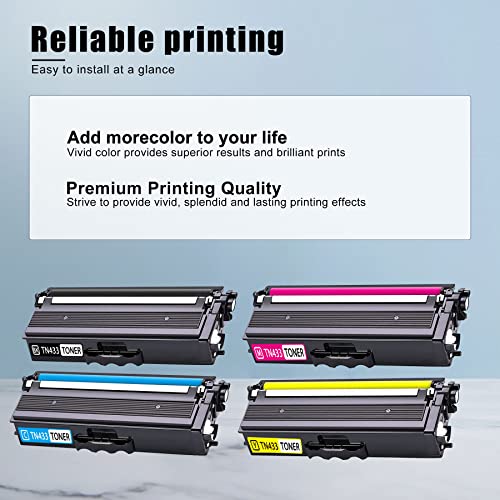 MITOCOLOR Compatible TN433 TN-433 Toner Cartridge High Yield Replacement for Brother TN-433BK TN-433C TN-433M TN-433Y MFC-L8900CDW HL-L8260CDW Printer (4Pack,1Black/1Cyan/1Magenta/1Yellow)