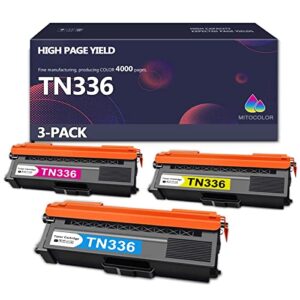 mitocolor compatible tn336c tn336m tn336y toner cartridge replacement for brother tn336 3 pack toner to compatible with hl-l8350cdw/cdwt mfc-l8600cdw dcp-9050cdn printers (1c/1m/1y)