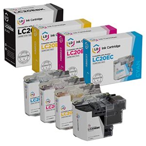 ld compatible ink cartridge replacement for brother lc20e super high yield (black, cyan, magenta, yellow, 4-pack)