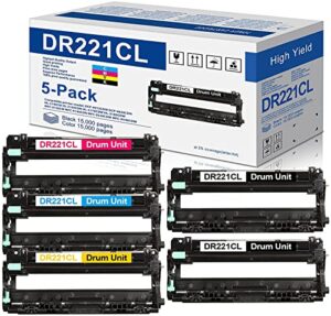 5-pack(2bk+1c+1m+1y) compatible brother dr221cl drum unit sets replacement for brother dr221 dr-221cl dr221cl drum sets unit fits for hl-3140cw hl-3170cdw hl-3180cdw printer (not including toner)