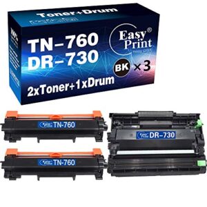 easyprint compatible 2-pack tn760 tn-760 toner cartridge & 1-pack dr-730 dr730 drum unit used for brother dcp-l2550dw, hl-l2350dw, l2370dw, l2390dw, l2395dw, mfc-l2710dw printer, (total 3-pack)
