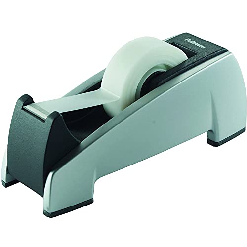 Fellowes 8032701 Office Suites Desktop Tape Dispenser, 1-Inch Core, Plastic, Heavy Base, Black/Silver