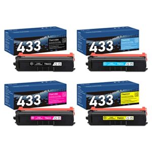 tn-433 tn433 toner cartridge 4-pack high yield (bk/c/m/y) compatible replacement for brother tn433bk, tn433c, tn433m, tn433y hl-l8260cdw hl-l8360cdw mfc-l8610cdw mfc-l8900cdw printer