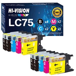 hi-vision hi-yields ® compatible lc-75 lc75 ink cartridge replacement (4 black, 2 cyan, 2 yellow, 2 magenta,10-pack)