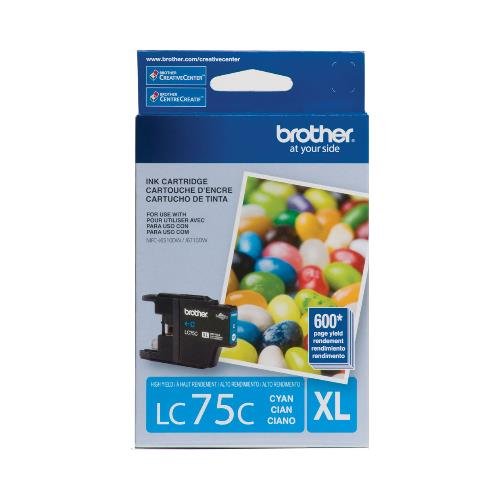 Brother LC75C OEM Ink - MFCJ280W J425W J430W J435W J625DW J825DW J835DW J5910DW J6510DW J6710DW J6910DW High Yield Cyan Ink (600 Yield)