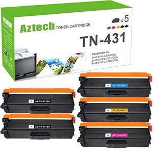 aztech compatible toner cartridge replacement for brother tn431 tn-431 tn433 tn-433 tn 431 433 hl-l8360cdw mfc-l8900cdw hl-l8260cdw mfc-l8610cdw hl-l8360cdwt printer (black cyan magenta yellow 5 pack)