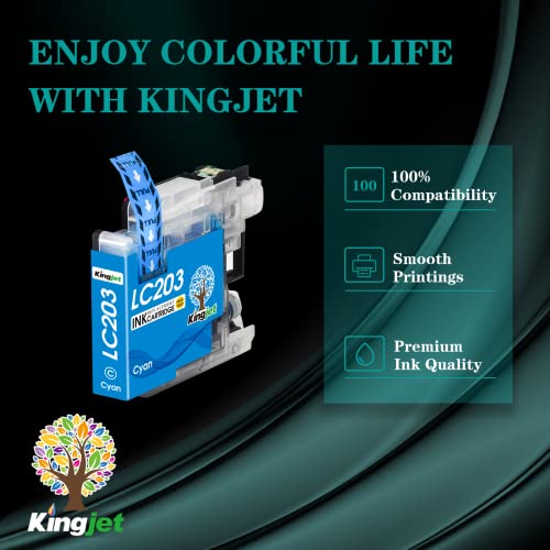 Kingjet Compatible High Yield 203XL Ink Cartridge Replacements for Brother Printer Ink LC203 for MFC-J4420DW, MFC-J4620DW, MFC-J5620DW, MFC-J480DW, MFC-J880DW, MFC-J680DW, (5BK, 3C, 3M, 3Y)