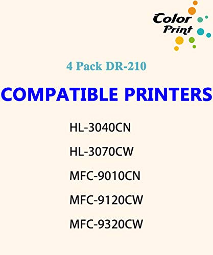 4-Pack Colorprint Compatible DR210CL Drum Unit Replacement for Brother DR-210 DR-210CL for DCP-9010CN HL-3040CN HL-3045CN HL-3070CW HL-3075CW MFC-9010CN MFC-9120CN MFC-9125CN 9320CN Printer (BK,C,M,Y)