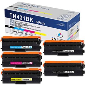 vit, 5 pack (2bk+1c+1m+1y) high yield compatible tn431 tn 431 tn431bk tn431c tn431m tn431y toner cartridge replacement for brother mfc l8610cdw l8690cdw l8900cdw l9570cdw dcp l8410cdw printer