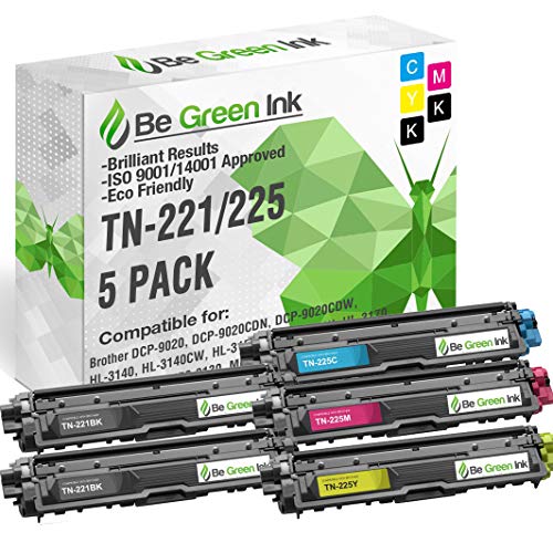 Be Green Ink Compatible Toner Cartridges for Brother DCP-9020, HL-3140, HL-3150, HL-3170, MFC-9130, MFC-9140, 9330, 9340 – TN221 TN225 Toner TN221BK, TN225C, TN225M, TN225Y (5 Pack, 2B,1C,1M,1Y)