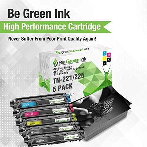 Be Green Ink Compatible Toner Cartridges for Brother DCP-9020, HL-3140, HL-3150, HL-3170, MFC-9130, MFC-9140, 9330, 9340 – TN221 TN225 Toner TN221BK, TN225C, TN225M, TN225Y (5 Pack, 2B,1C,1M,1Y)