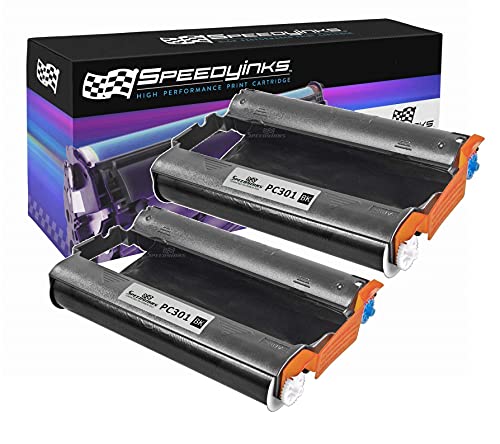 Speedy Inks Compatible Fax Cartridge with Roll Replacement for Brother PC301 (2-Pack)