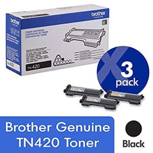 brother genuine tn420 3-pack standard yield black toner cartridge with approximately 1,200 page yield/cartridge