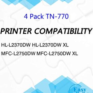 (4-Pack, Super High Yield) Compatible TN770 Toner Cartridge TN-770 Used for MFC-L2750DW L2750DWXL HL-L2370DW L2370DWXL Printer, Sold by EasyPrint